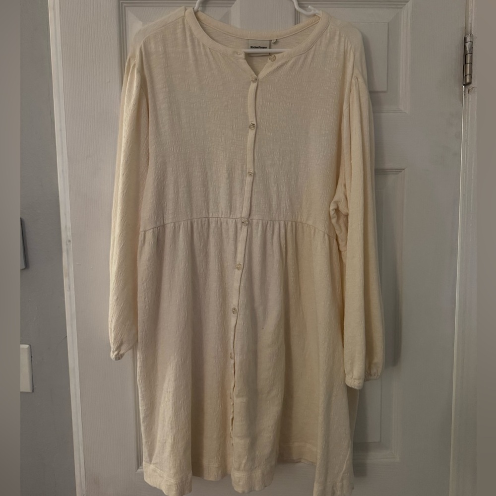 Cream Button-Up Long Sleeve Dress